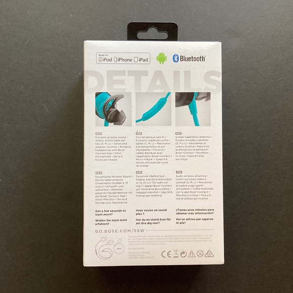 Bose SoundSport Wireless Headphones 761529-0020/Aqua/ALL ITEMS IN ORIGINAL BOX! - Picture 2 of 5